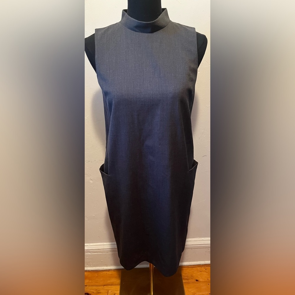 Theory Sleeveless Lined Mock Turtleneck Dress Virgin Wool/Elastane Pockets (2)